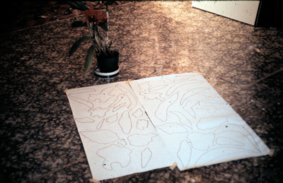 red orchid collage drawing out